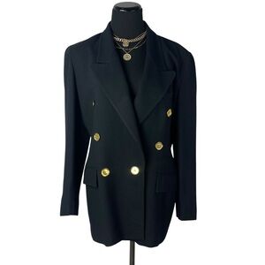Sold🥀 Vintage Christian Dior Double Breasted Wool Blazer Jacket Size 12 Black